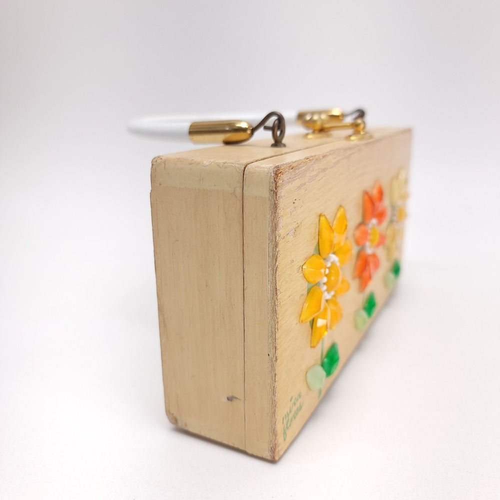 Enid Collins Of Texas 1960's Wood Box Purse "mira flores" Boho‎ Vintage Handbag - Picture 10 of 11